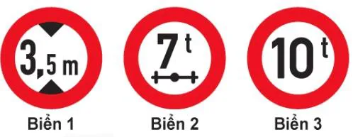 Câu 336: Khi gặp các biển này xe ưu tiên theo luật định (có tải trọng hay chiều cao toàn bộ vượt quá chỉ số ghi trên biển) có được phép đi qua hay không?