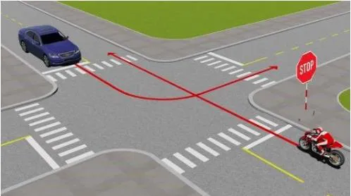 Câu 492: Trường hợp này xe nào được quyền đi trước?