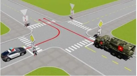 Câu 501: Trong trường hợp này xe nào được quyền đi trước?