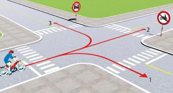 Câu 507: Theo hướng mũi tên, những hướng nào xe gắn máy được phép đi?