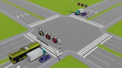 Câu 553: Theo tín hiệu đèn, xe nào phải dừng lại là đúng quy tắc giao thông?