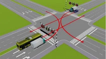 Câu 563: Các xe đi theo hướng mũi tên, xe nào vi phạm quy tắc giao thông?